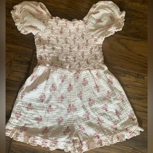 Girls Pink Floral Smocked Romper